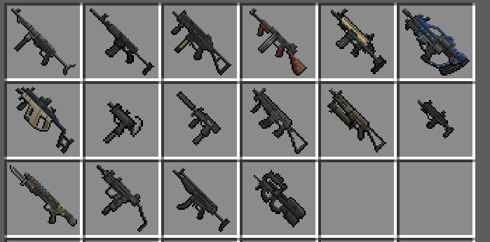 Submachine guns inventory in the gun mod for Minecraft