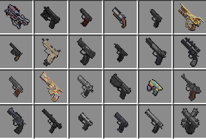 Pistols and handguns available in the game. Inventory screenshot.