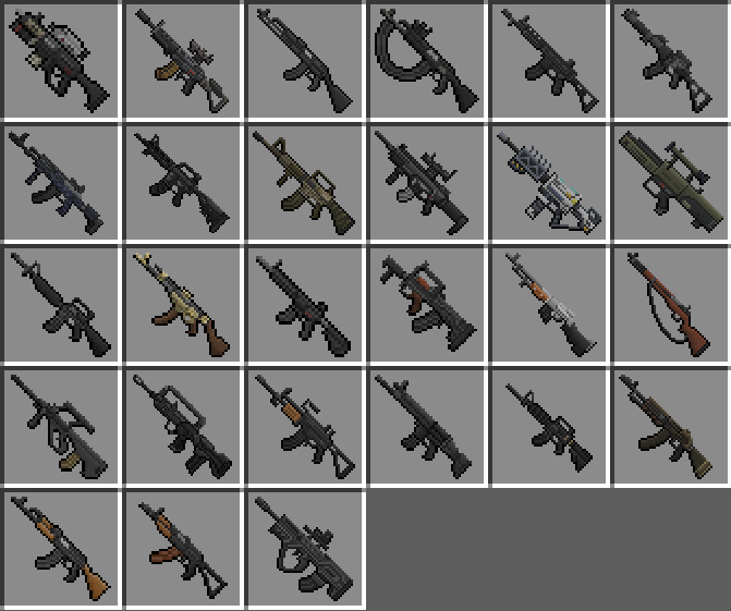 Riffles and automatic arms available in the game.